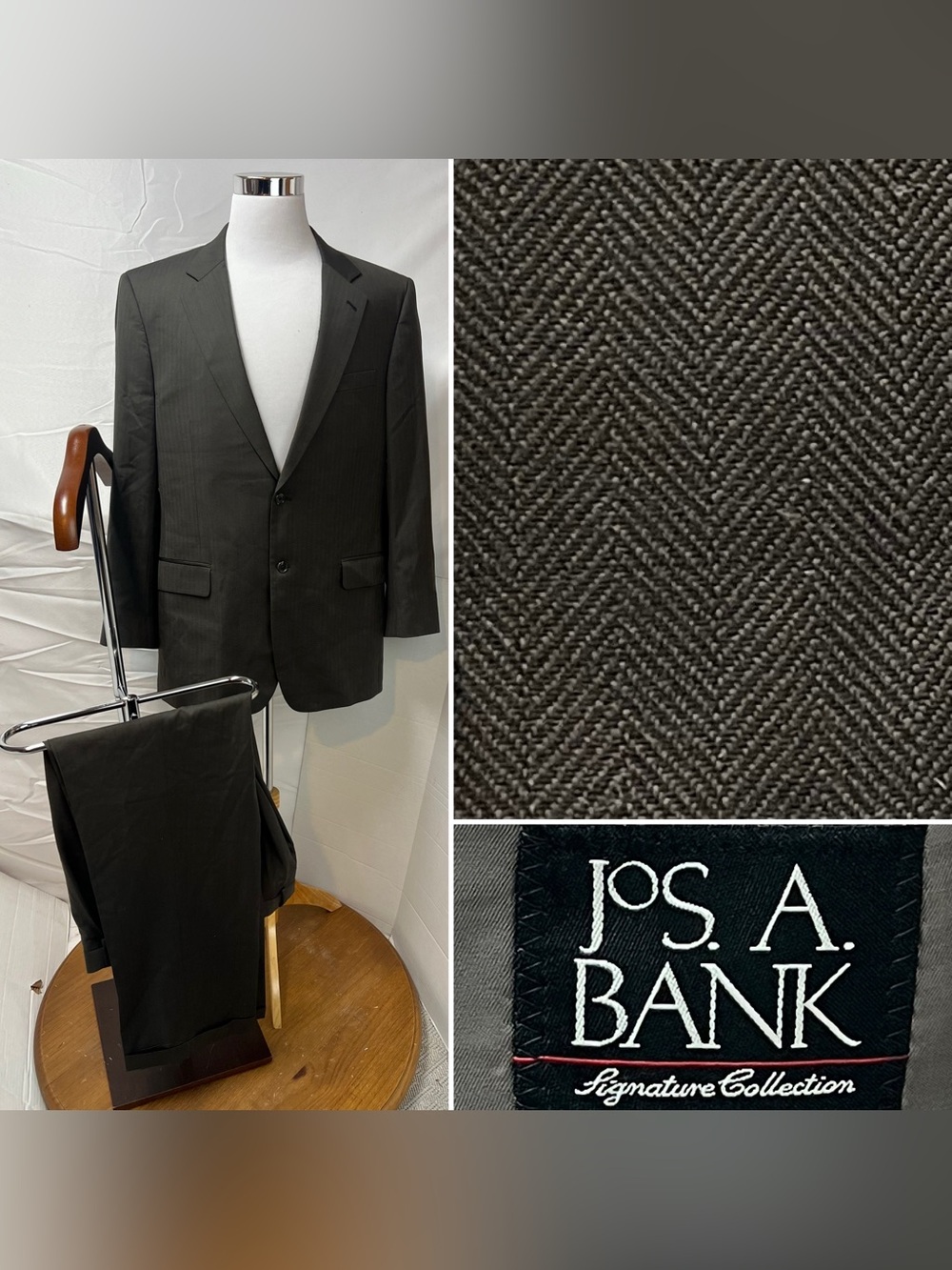 Jos. A. Bank Men's 44L Blazer Jacket 36x31 Pants Gray Tonal Stripe 2-Button Suit